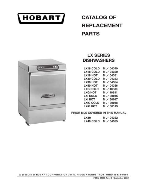 Hobart dishwasher technical manual model lxih. - Compair air l45sr compressor parts manual.