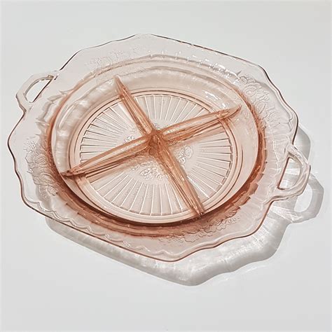 Hocking Mayfair Open Rose Pink Depression Glass 4 Pt Divided