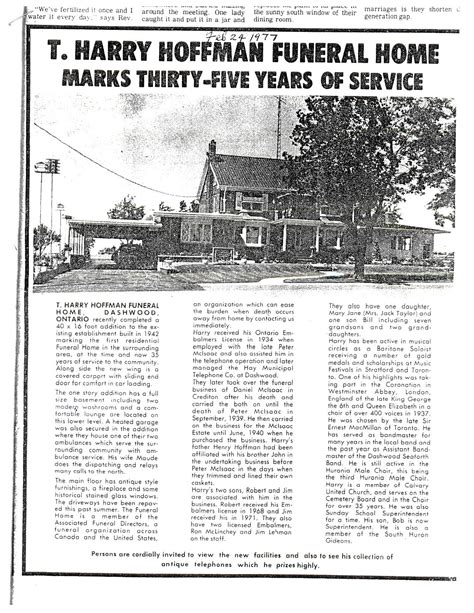 Hoffman funeral home.  Read T.  Harry Hoffman & Sons Funeral Home in Dashwood...