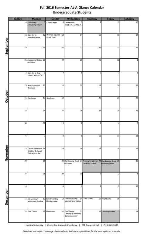 Hofstra Holiday Calendar