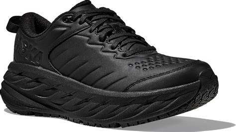 Hoka work shoe. 215.46 g. Stay comfortable all day in our range of HOKA work shoes. With a modified and updated water resistant leather, non-slip outsole, the Bondi SR is great for being on your feet all day if you're in hospo or the medical field. For versatility, the Arahi 6 sneaker will support you from road running to the daily grind. 