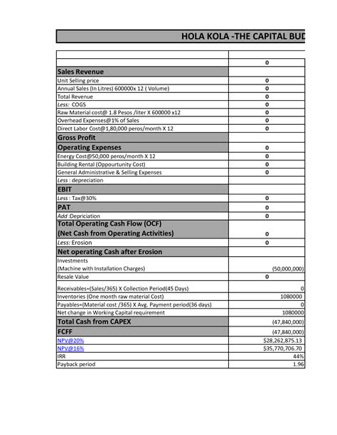 Hola Kola Case Solution - [XLSX Document]