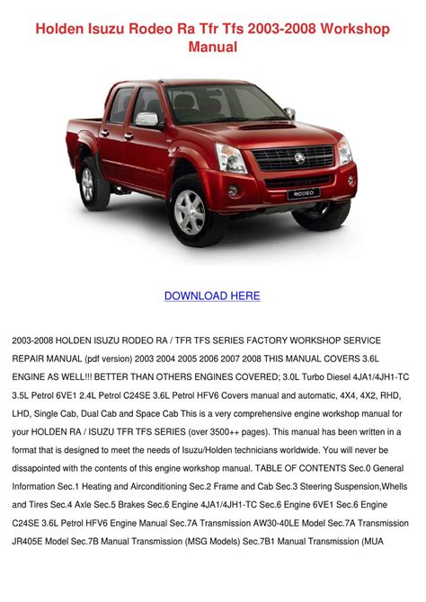 Holden isuzu rodeo ra tfr tfs 2003 2008 service repair manual. - Craftsman 29cc 4 cycle gas trimmer manual.