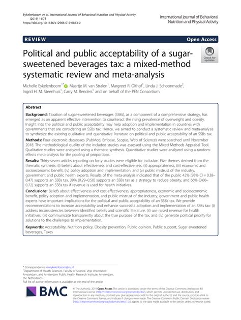 Holdings: Political and public acceptability of a sugar-sweetened ...