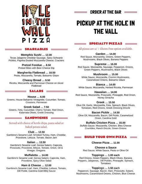 Hole In The Wall Pizza - Knoxville, TN 37922 - Menu, Hours, …