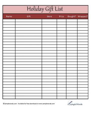 Holiday Gift List Organizer Download Free Excel XLS File