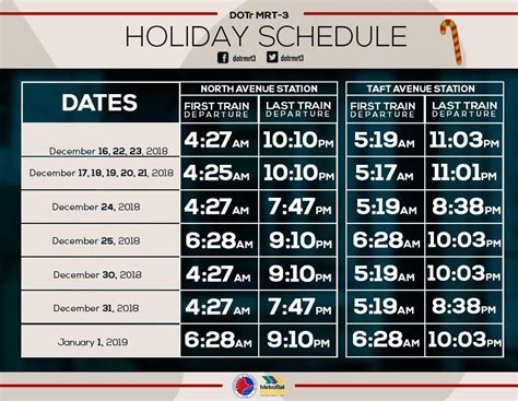 Holiday Season Changes in Service Operating Hours