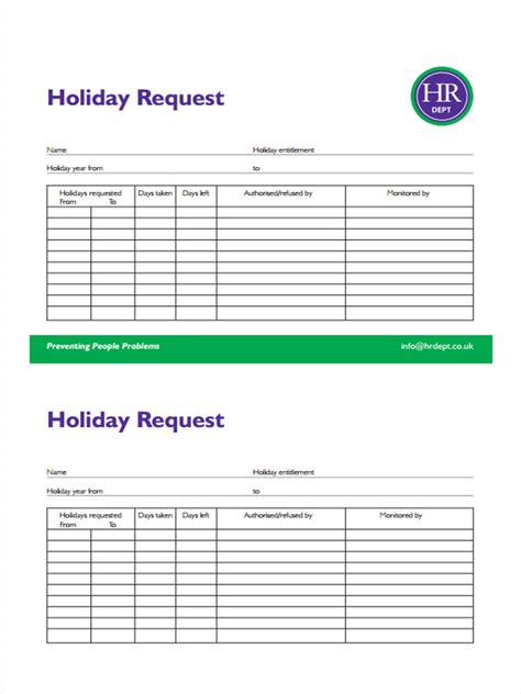 Holiday request form template excel