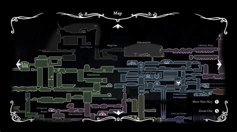 Hollow knight world map. Drop down at the halfway point and hit the lever to raise the first section of the bridge, then proceed through the next thorny section, dropping down at the end to raise the second section of the ... 