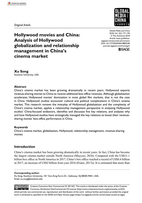 Hollywood movies and China: Analysis of Hollywood globalization …