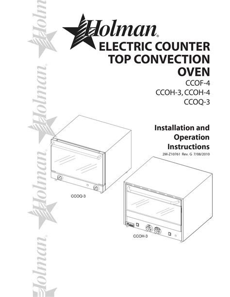 Holman CCOF-4 Installation And Operation Instructions Manual