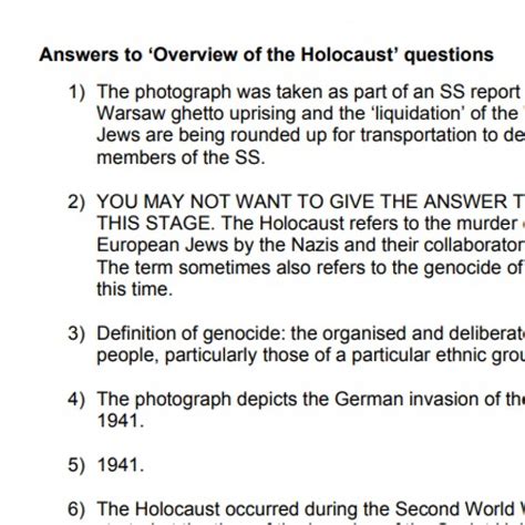 Holocaust Questions Answers