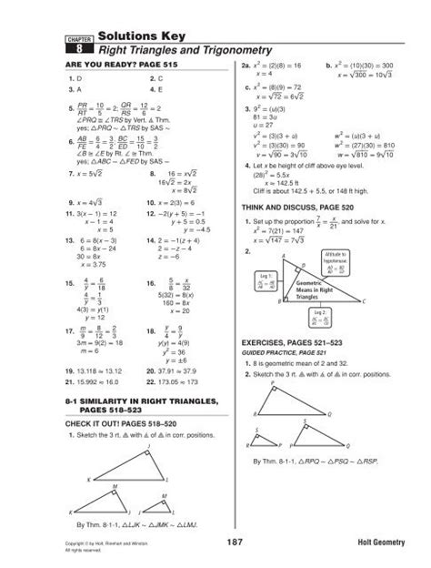 Holt Geometry Chapter 8 Answers