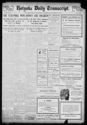 Holyoke transcript telegram obituaries archives.  Used by millions monthly for genealog...