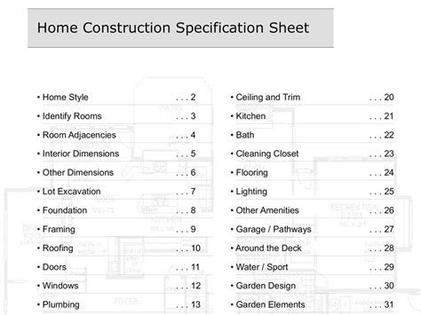 Home Construction Specification Sheet Template