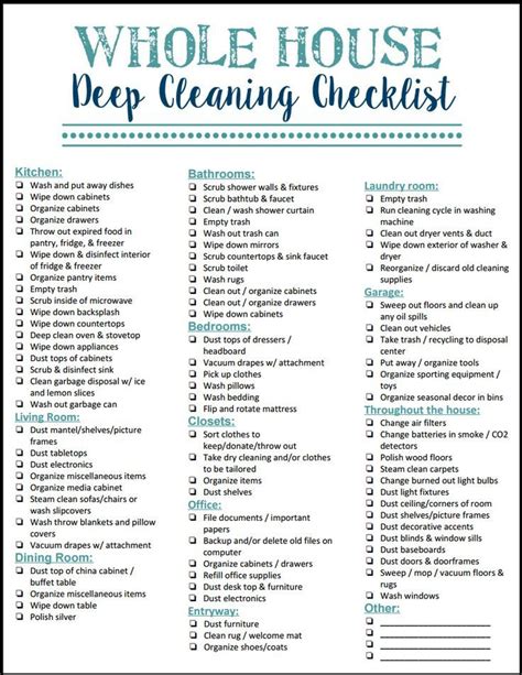Home Deep Cleaning Checklist Printable