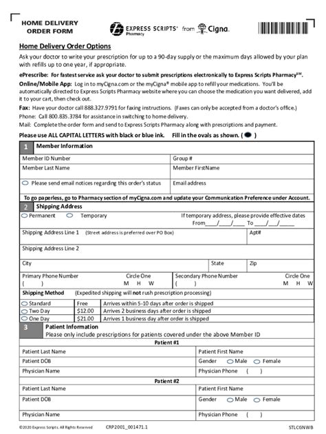 Home Delivery Order Form - Cigna