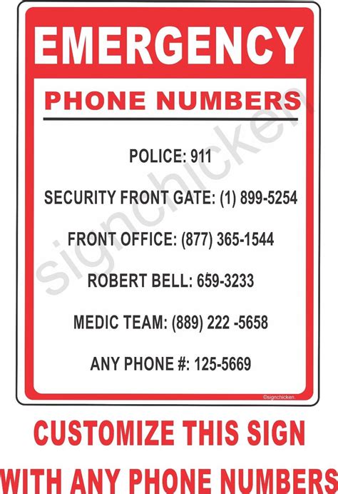 Home Emergency Number Sign