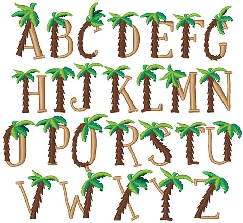 Home Format Fonts Embroidery Font Palm Tree Font from Concord Collections