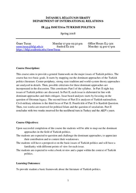 Home Issues in Turkish Politics Course.