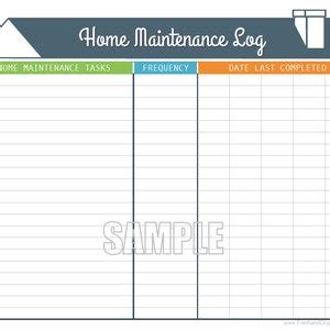 Home Maintenance Log Printable and Fillable Organizing PDF INSTANT