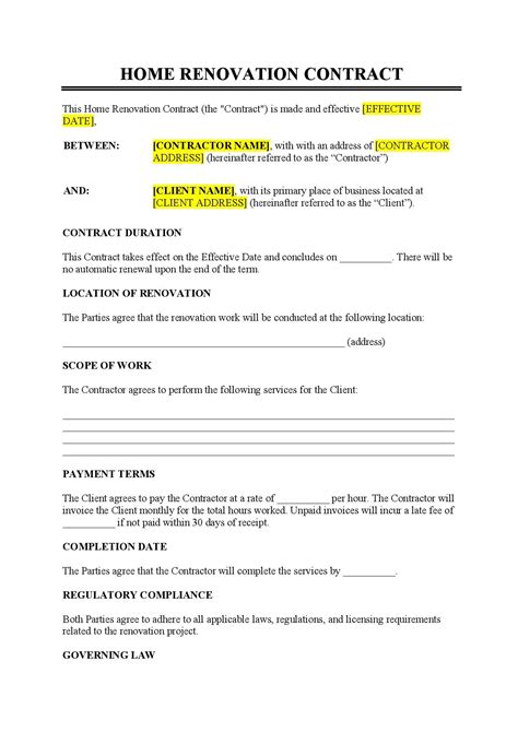 Home Renovation Contract Template A Guide To Get You Started