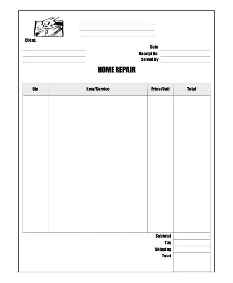 Home Repair Receipt Template For Excel Word Excel Templates
