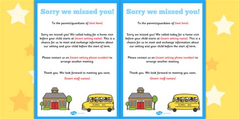 Home Visit Sorry We Missed You Editable Notes Editable Notes