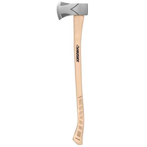 Model # 48453 Store SKU # 1001751230. This Husky axe is perfect for chopping firewood, kindling, or small to medium sized branches. The steel forged head is polished and oiled to resist rust. You can sharpen and re-sharpen this axe many times. The hickory wood handle is balanced for leverage, efficiency, and vibration reduction.. 
