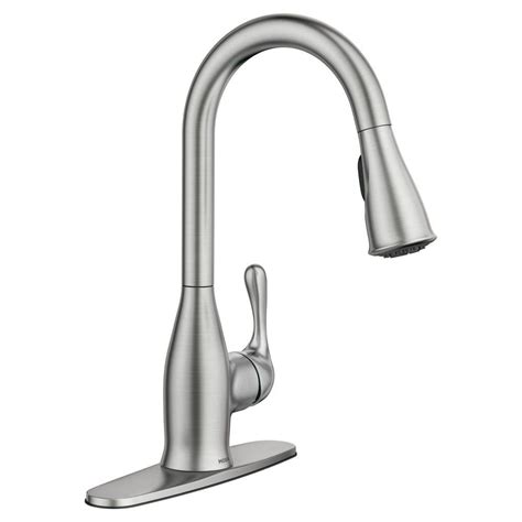 A: Hello Gwendolyn and thank you for your interest in the Moen 87557SRS Brecklyn Single-Handle Pull-Out Sprayer Kitchen Faucet with Power Clean in Spot Resist Stainless. The lever handle sitting on top of the …. 