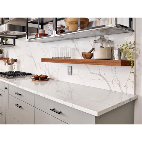 See This in My Room. $ 7 50. Viatera quartz is non-porous, easy-to-clean, and low-maintenance. Durable, elegant, with lifetime warranty. Stain/scratch resistant. Warm white background contrasted with rich gold toned veins. View More Details. Color/Finish: Clarino. Pickup at South Loop. .
