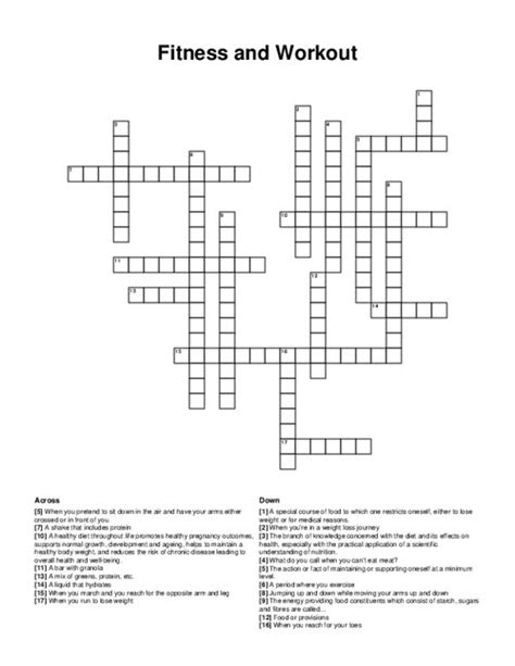 Home workout selection crossword clue. In recent years, home workouts have gained immense popularity. With busy schedules and limited access to gyms, more and more people are turning to home fitness solutions to stay ac... 