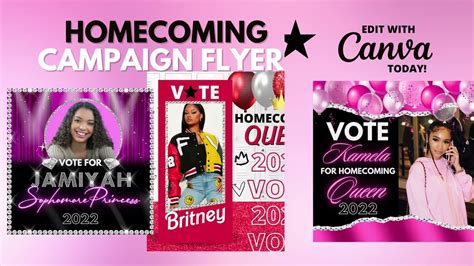 Vote Homecoming Queen Flyer, Editable Homecoming Campaign Flyer, Class Campaign Flyer, College Homecoming, Vote For Me, Prom Queen Flyer. (513) $7.50. $10.00 (25% off) Digital Download.. 