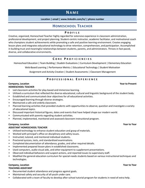 Homeschool Teacher Resume Examples & Samples for …