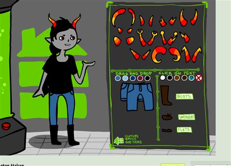 Homestuck characters are known for their large, expressive eyes. For our example, we'll give John Egbert wide, surprised-looking eyes. Once you're happy with the way your character looks, you can start adding color. For John, we'll use a light blue for his skin, a dark blue for his sweater vest, and a brown for his horns.. 
