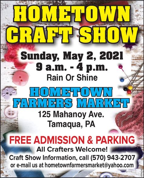Crafts event in Tamaqua, PA by Hometown Farmers Market on Sunday, September 12 2021 with 1.2K people interested and 156 people going.. 