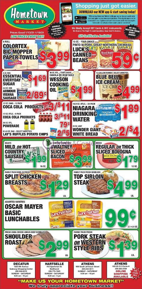 Weekly Ad for May 22nd. Valid thru 05/28. Coupons; About Us; Contact Us. ... Athens, AL was the site of the 1st Hometown grocery store in 1982. Opening as Hometown Grocery with fast, friendly service, convenient parking and the best meat in town. ... Hometown Markets has grown from its original store in Athens to offer customers their fast and ...