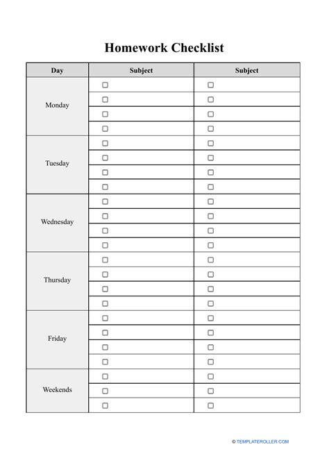 Homework Checklist Template For Students PDF Template