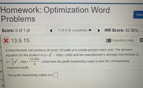 Homework Optimization Problems Answers