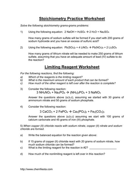 Homework Stoichiometry Chemfiesta Answers