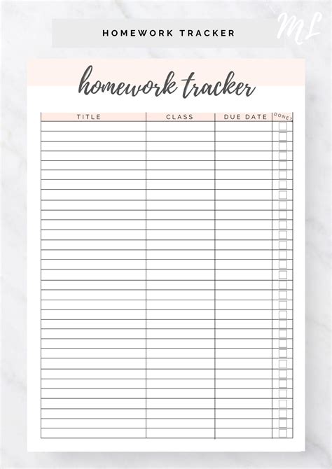 Homework Tracker Assignment Tracker School Study Printable Etsy
