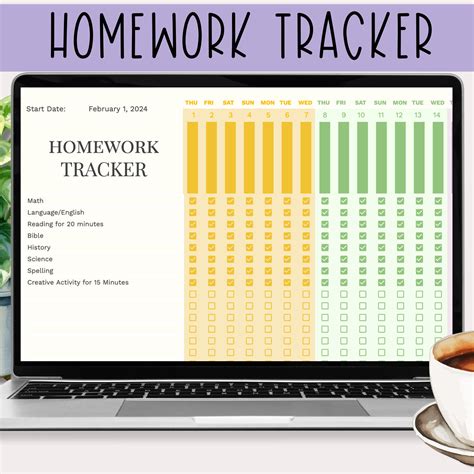 Homework Tracker Spreadsheet Planner Schoolwork Checklist Google