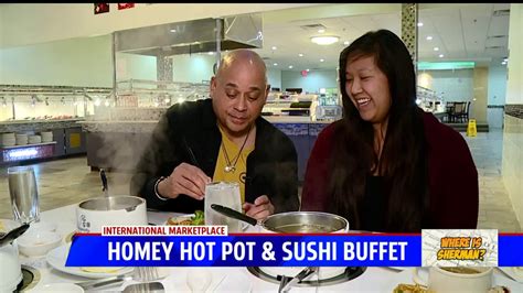 Homey hot pot and sushi buffet. They have a standard Chinese buffet with prepared items you can eat including some quality sushi and good stir fries. But the real appeal is the hot pot bar. You get a bowl of one or two kinds of broth at your seat which sits atop a burner on your table. 