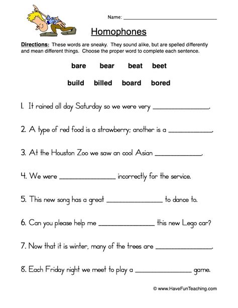 Homophones Fill in the Blank Worksheet Have Fun Teaching