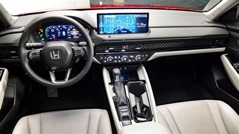 Honda accord 2023 interior. The latest Honda Accord has a back-to-basics interior with a simple center stack and big, no-nonsense buttons and knobs. The learning curve is almost nonexistent, which is exactly what we... 