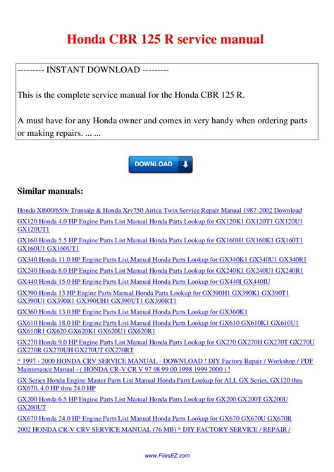 Honda cbr 125 service manual free download. - Free 1999 mercury sable repair manual.