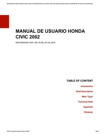 Honda civic 2002 manual de usuario. - Manuali di officina certificati john deere.