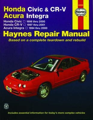 Honda civic cr v and acura integra haynes repair manual covering honda civic 1996 thru 2000. - Frigorifero manuale del proprietario del magic chef.