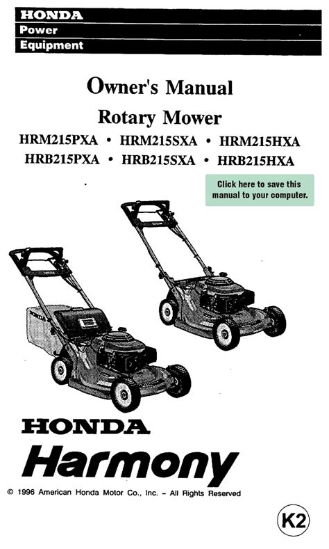 Honda harmony manual del propietario de la segadora rotativa hrm215pxa hrb215pxa hrm215sxa hrm215hxa hrb215sxa hrb215hxa. - Realistic pro 2035 scanner repair manual.