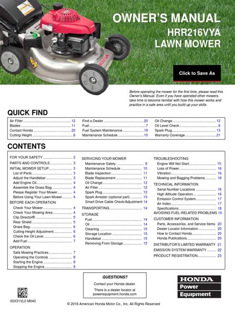 Honda hrr216vya lawn mower owners manual. - 2008 honda shadow aero 750 service manual.